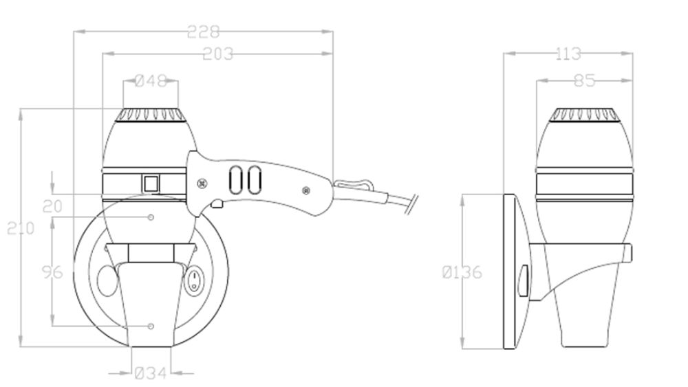 Фен настенный 1800 W нерж. сталь HOTEL LINE 02057.B глянцевый