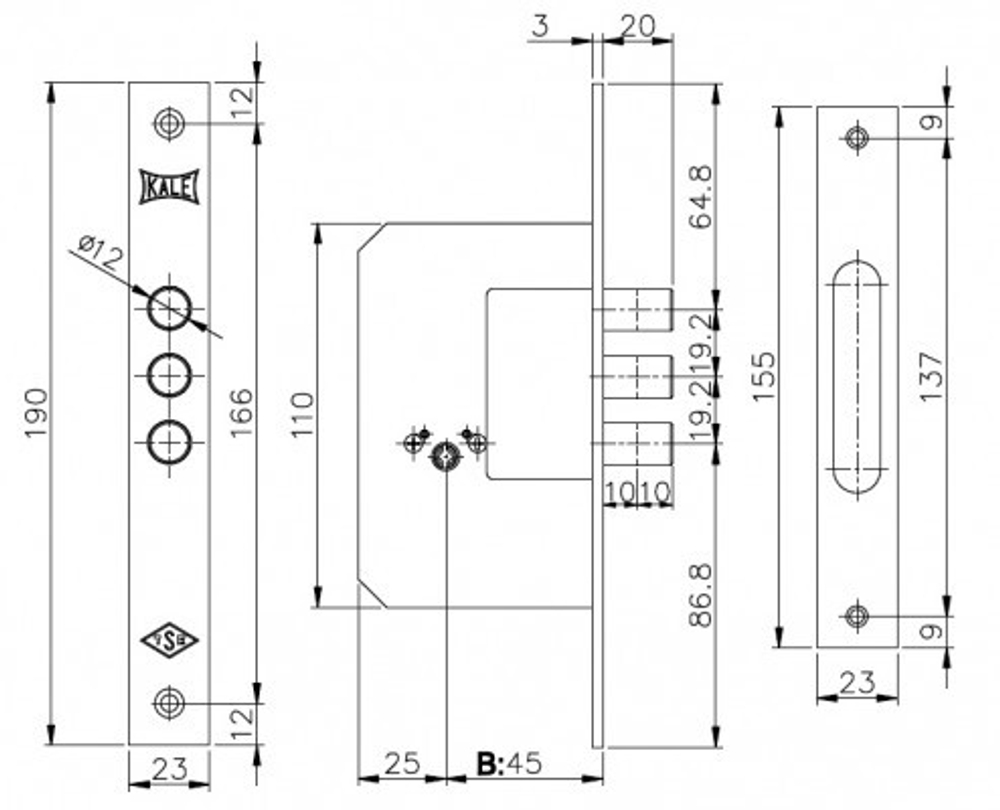 ЗАМОК С КРЕСТООБРАЗНЫМ ЦИЛИНДР KALE 189/3МF(3КЛ) 189F0000012