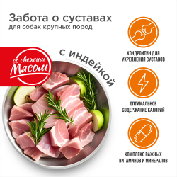 Корм сухой для взрослых собак крупных пород, премиум полнорационный комплекс, забота о суставах, с индейкой, 12 кг, QUATTRO