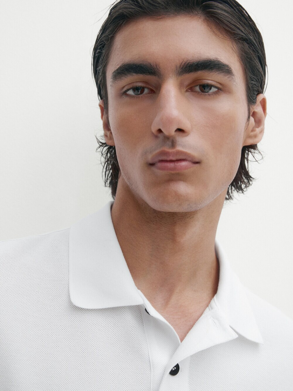 Massimo Dutti Поло из рельефного хлопка с карманом, белый