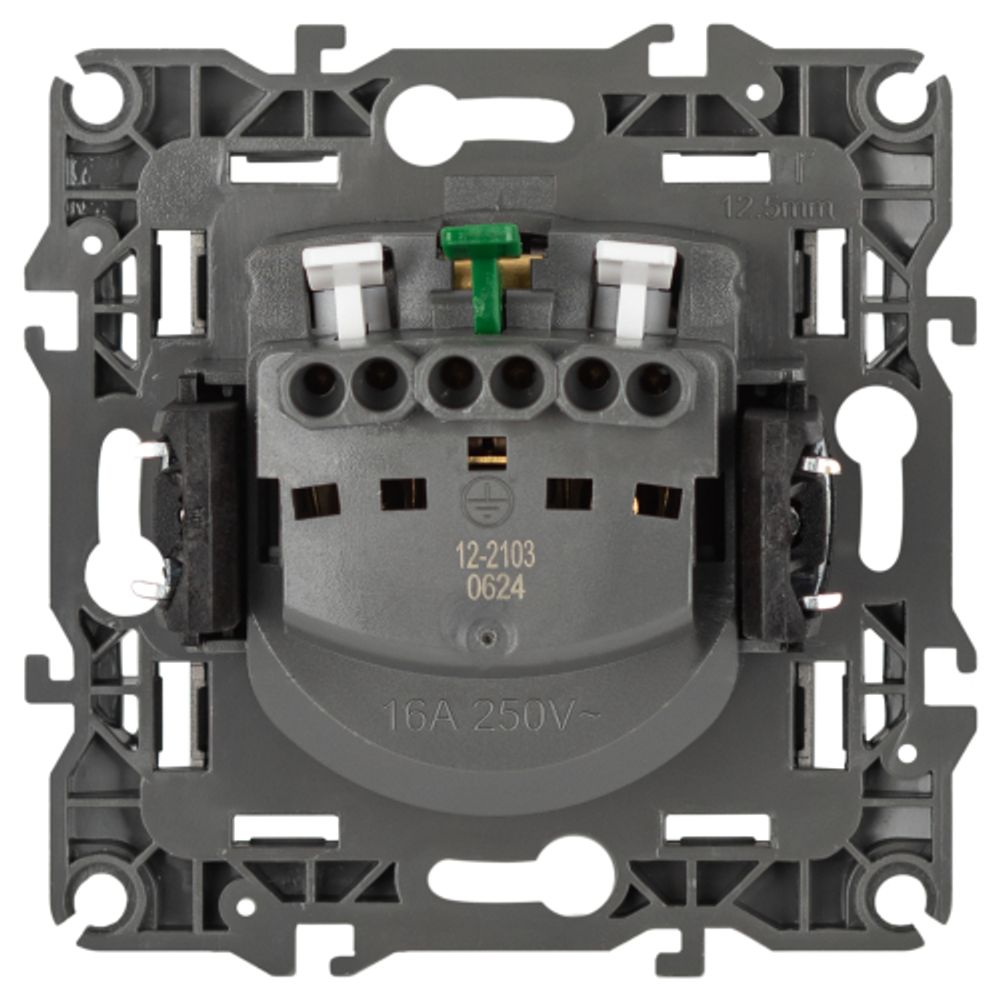 Розетка ЭРА Серия 12 12-2103-16 , 2P+E Schuko со шторками с крышкой, 16А-250В, титан