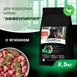 Корм сухой для взрослых собак породы Аффенпинчер, с ягненком, 2,5 кг, QUATTRO