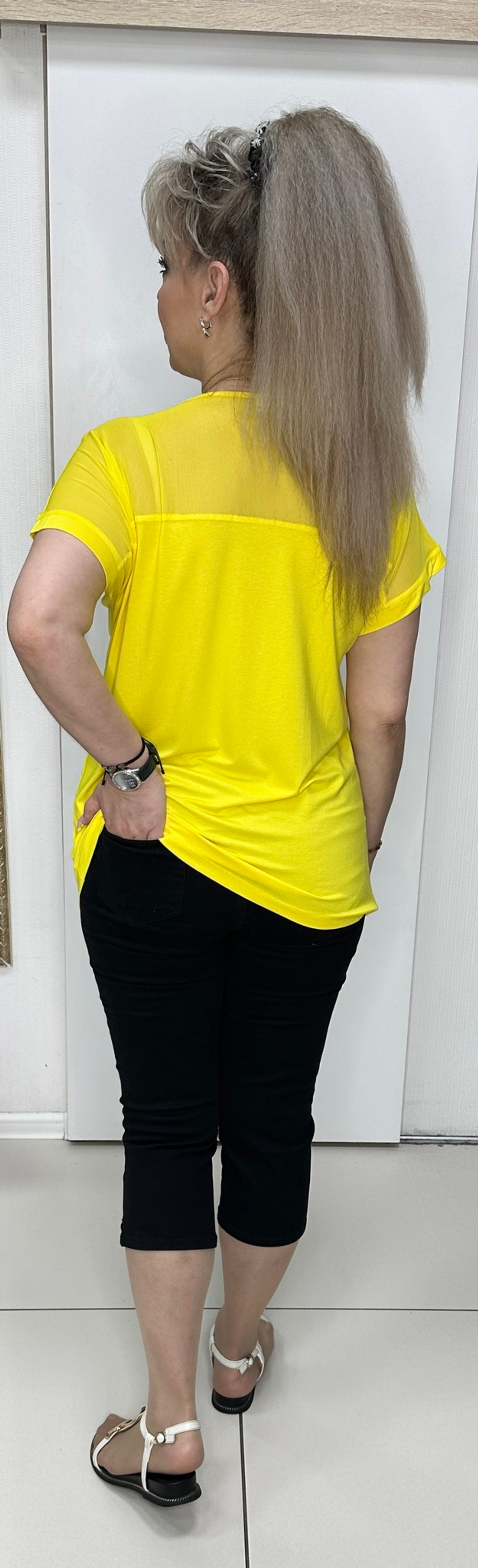 Желтый комбинированный блузон с шифоновым верхом