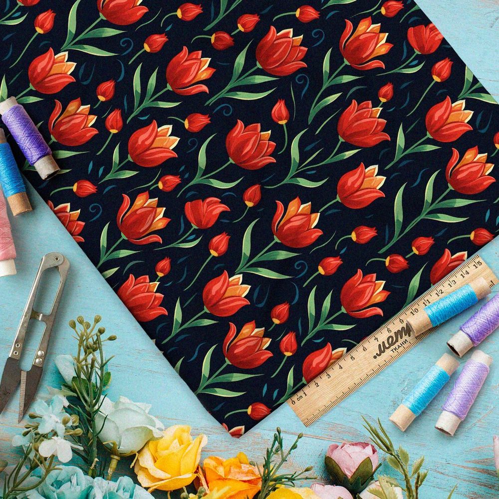 Ткань премиум шифон живописный тюльпан