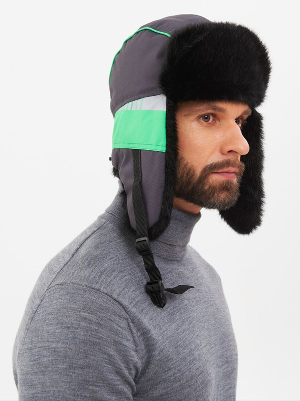 Шапка ушанка зимняя Yakutia цвет Тёмно-серый ткань Galaxy Breathable иск. мех Норка