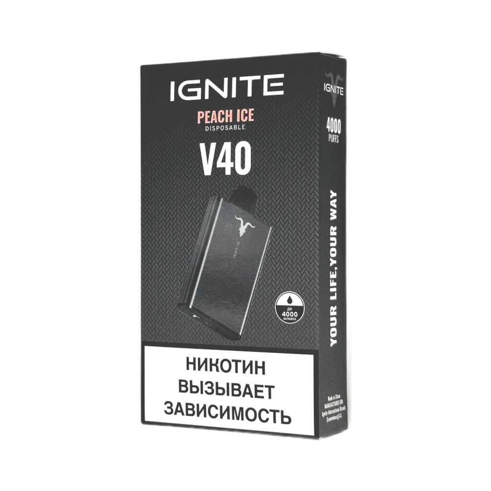 Ignite V40 Персик-лёд 4000 затяжек 20мг (2%)