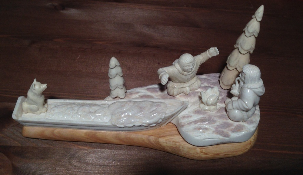 Рыбаки, миниатюра из кости, косторезный промысел