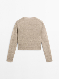 Massimo Dutti Свитер из 100% льна с меланжевым узором, серый