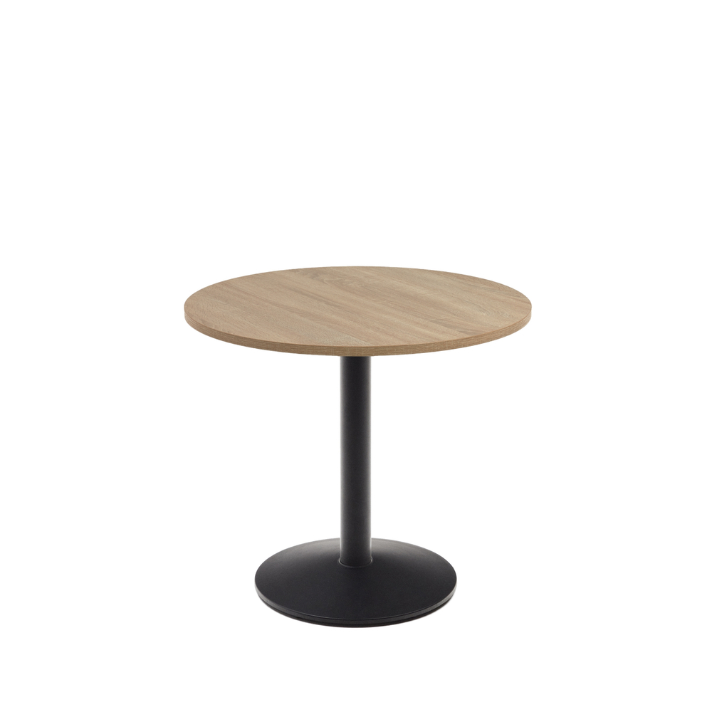 Esilda Круглый стол с меламиновой натуральной отделкой и черной металлической  ножкой