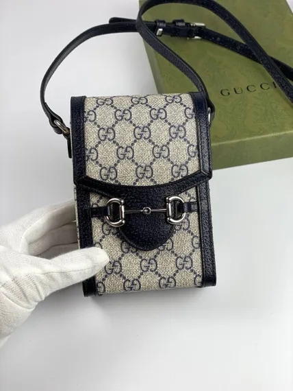 Мини-сумка Gucci Horsebit 1955 бежевый/черный
