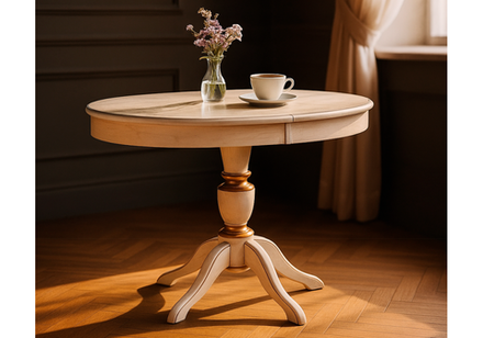 Стол деревянный Woodville Arno молочный с золотой патиной