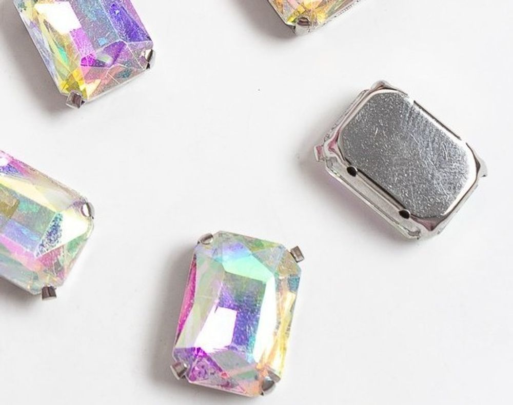 Стразы пришивные стекло в оправе "Прямоугольник", р. 18х13 мм, радужный