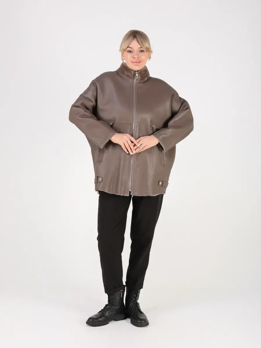 Дубленка зимняя натуральная оверсайз больших размеров