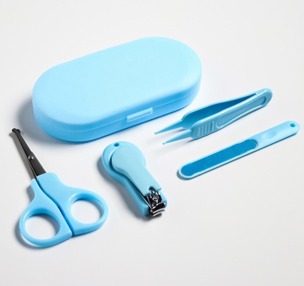 Детский маникюрный набор (ножницы, книпсер, пилка, пинцет), цвет голубой 4601142