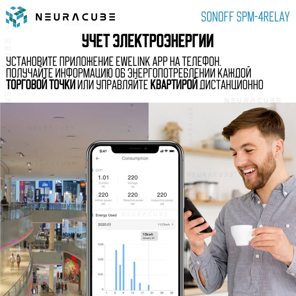 4-х канальный модуль Sonoff SPM-4Relay