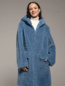 Шуба из 100% шерсти мериноса, синяя, Severina