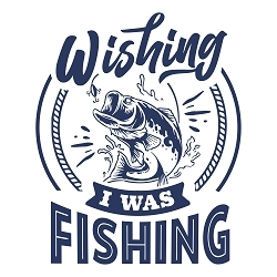 принт PewPewCat  Wishing I was fishing синий на белой футболке