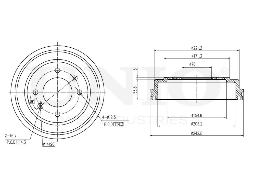 Барабан тормозной задний UNIO BRD-10025