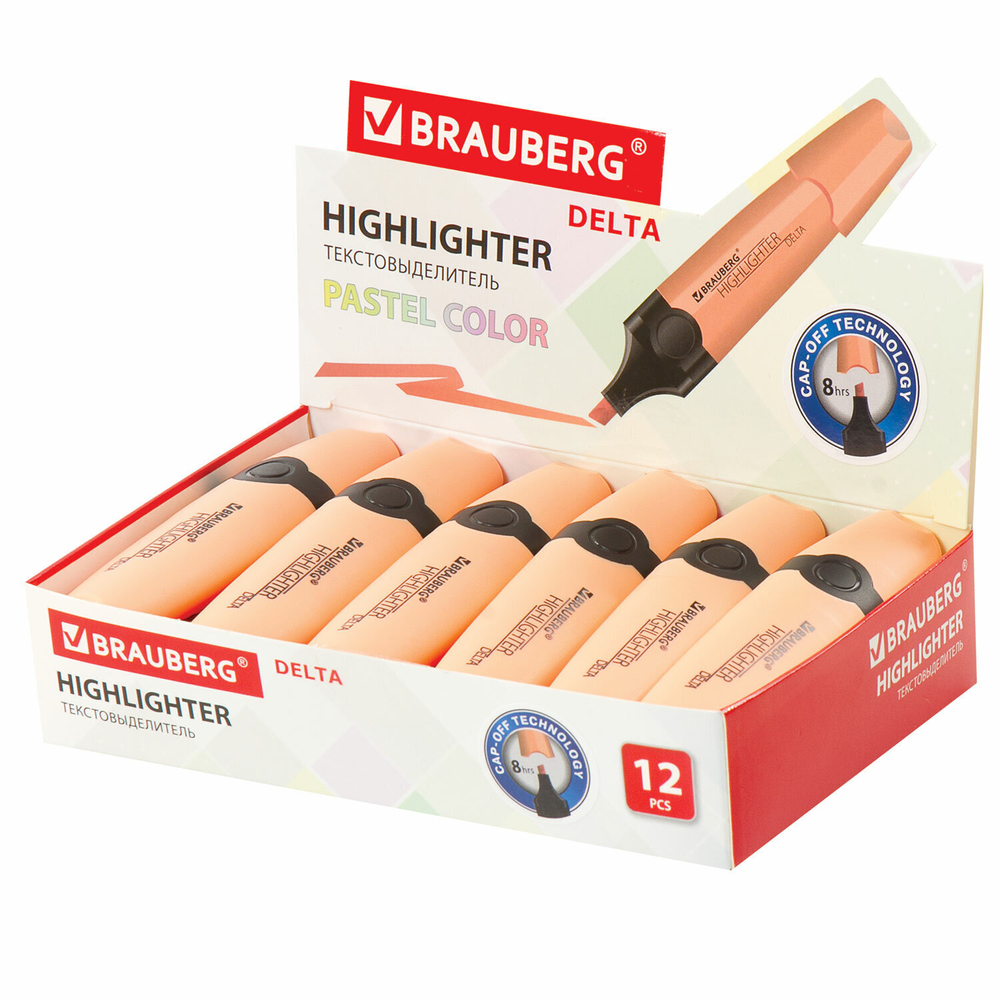 Текстовыделитель BRAUBERG "DELTA PASTEL" ПЕРСИКОВЫЙ линия 1-5 мм (12 штук в упаковке)