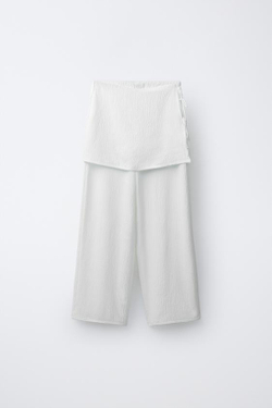 ZARA БРЮКИ WIDE LEG С ЭФФЕКТОМ ПАРЕО, БЕЛЫЙ