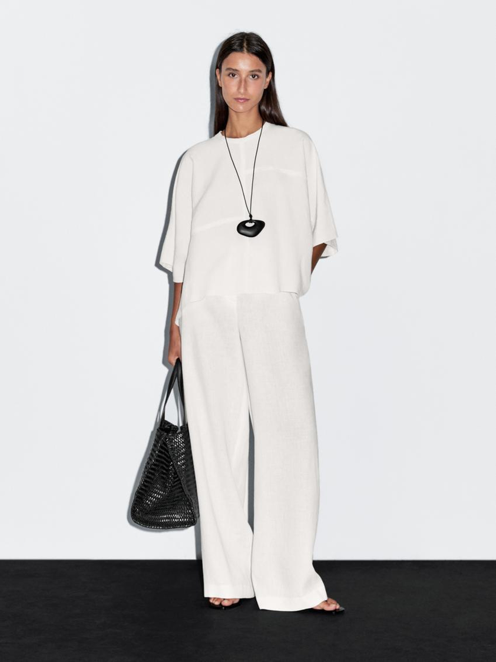 Massimo Dutti Короткая накидка с декоративными швами, белый