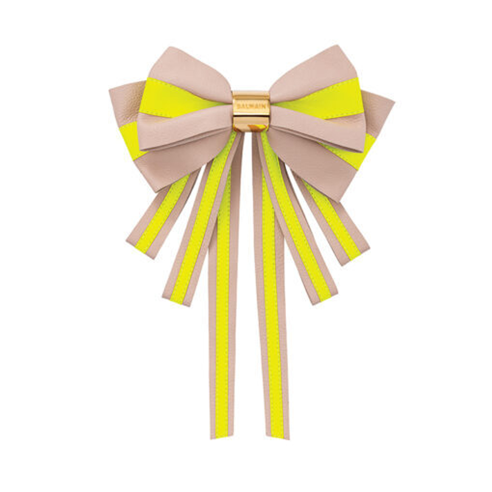 Бант Limited Edition Barrette Bow с неоновыми акцентами и 18-каратным золотым покрытием с выгравированным логотипом Balmain.