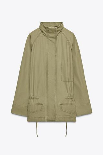 ZARA ПАРКА МАКСИ С КАРМАНАМИ, СВЕТЛО-ОЛИВКОВЫЙ