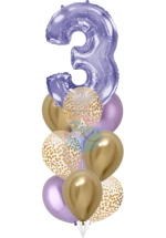 Фонтан c сиреневой цифрой «3» из 10 воздушных шаров с гелием