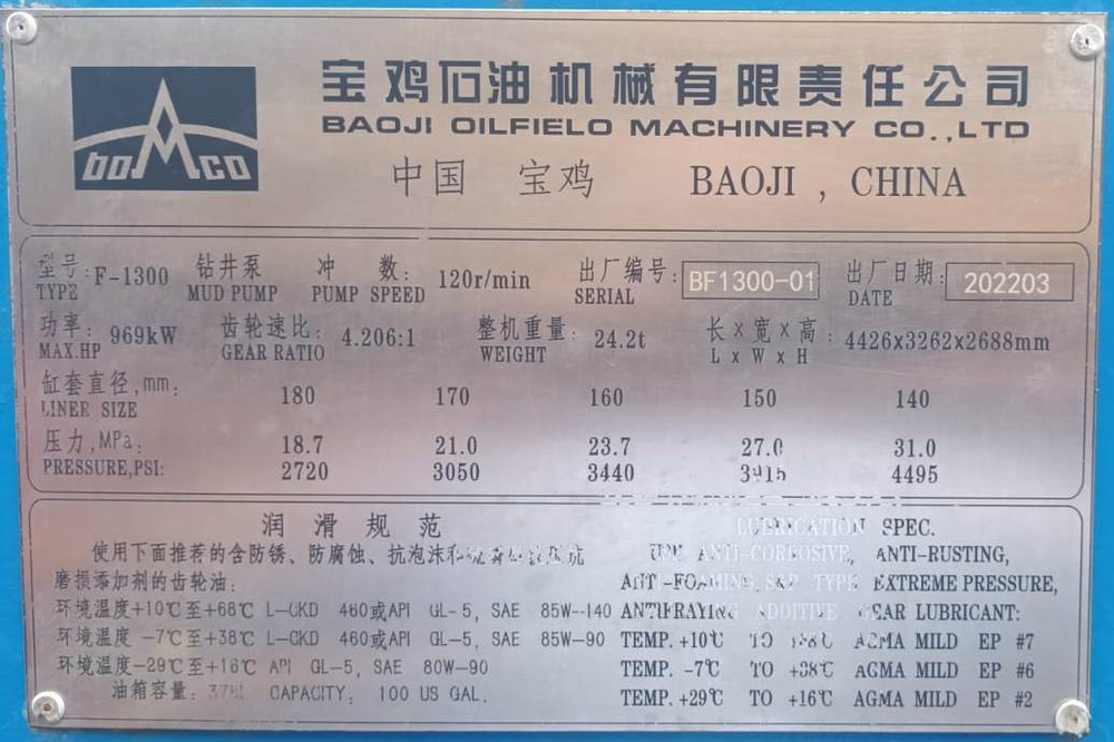 Китайский насосный блок б/у F1300 серии BF1300-01, BF1300-02 (изготовитель BOMCO - BAOJI OILFIELD MACHINERY CO., LTD.), дизельный двигатель модель G12V190PZL (изготовитель JINAN DIESEL ENGINE CO., LTD). Цена указана с НДС за комплект (2 насоса, 2 дизеля). Подробнее через официальный запрос.