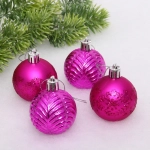 Новогодние шары 5 см (набор 4 шт) «Лесная тайна», фуксия
