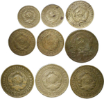 Набор монет СССР 1933-1935 года (9 монет) 1, 2, 3 копейки без повторов (F-VF)