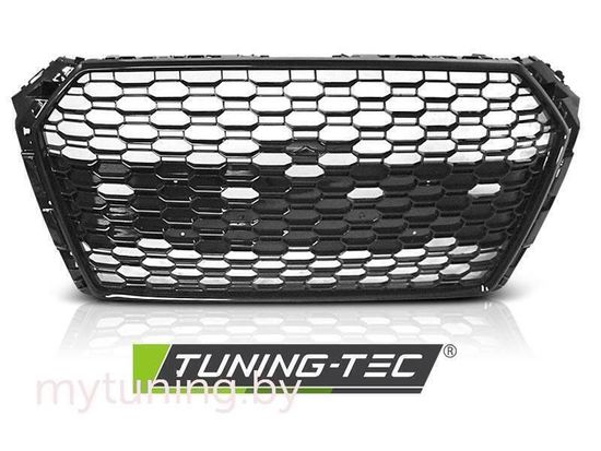 Решетка радиатора для Audi A4 B9 (15-19) черная глянцевая в стиле RS4