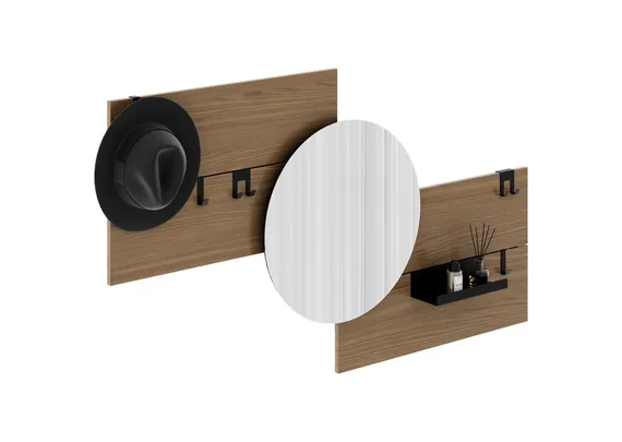 Вешалка Stripe M горизонтальная с зеркалом D 60 см (натуральный дуб)