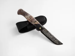 Складной нож "Амур", ламинированная сталь, рукоять черный граб/стабилизированная карельская береза/белый акрил