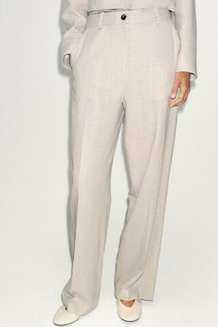 ZARA ПРЯМЫЕ БРЮКИ С ДЕКОРАТИВНОЙ СТРОЧКОЙ, ПЕСОЧНЫЙ