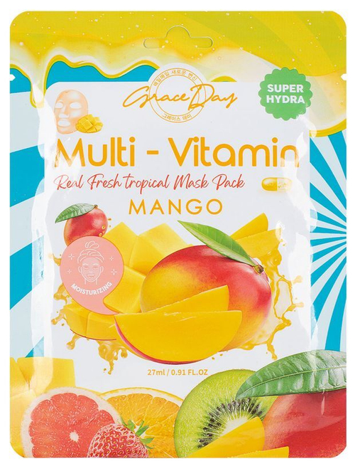 Маска тканевая для лица Grace Day Multi-vitamin Mango Mask Pack с поливитаминами и экстрактом Манго 27 мл