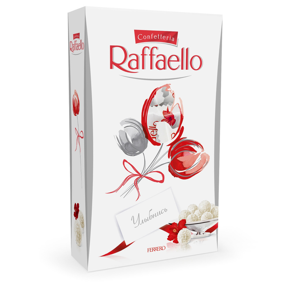 Коробка конфет Raffaello — кокосовые конфеты с миндалём в белой упаковке, идеальный сладкий подарок