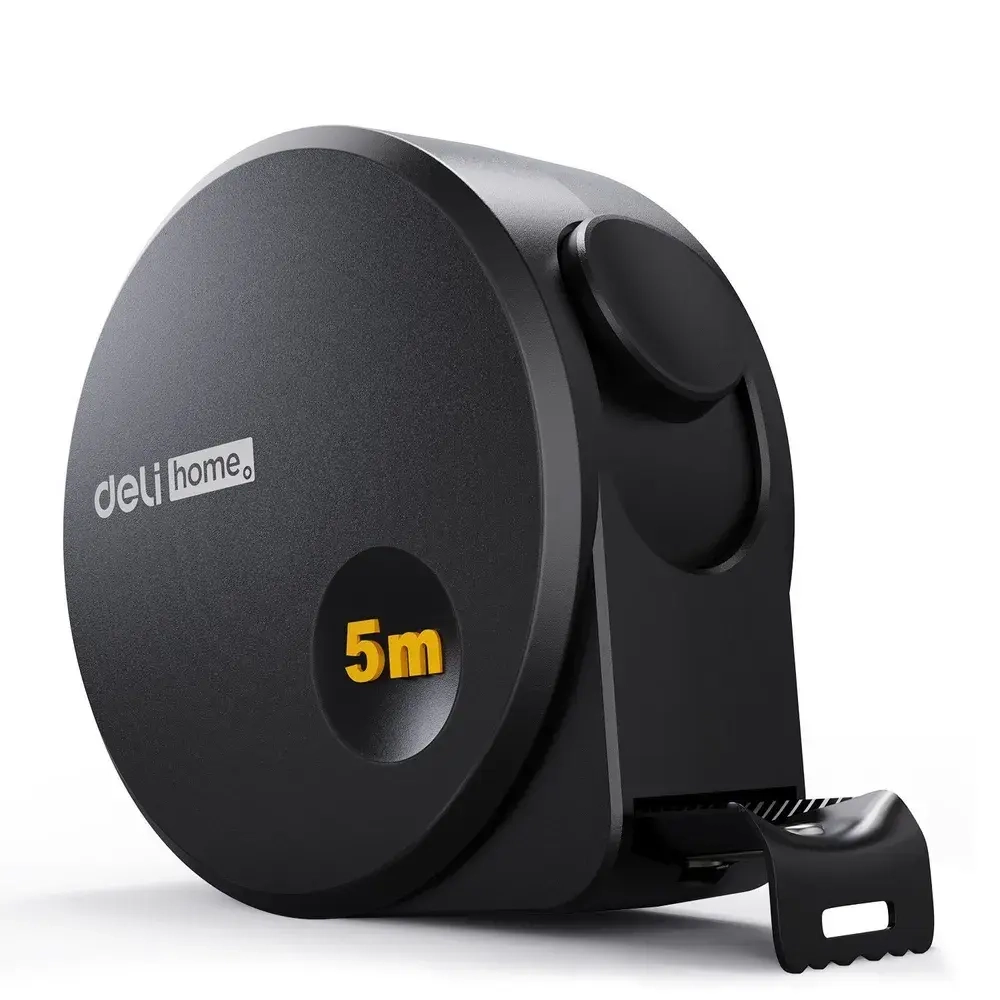 Рулетка "Home Series Black" Deli HT8519 5мх19мм (Эксклюзивный дизайн, корпус из софттач пластика, противоскользящая резиновая вставка, подарочная упаковка)