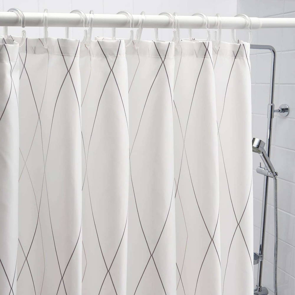 Штора для ванной IKEA BASTSJON (БАСТЬЕН), Серый с рисунком, 180x200 см