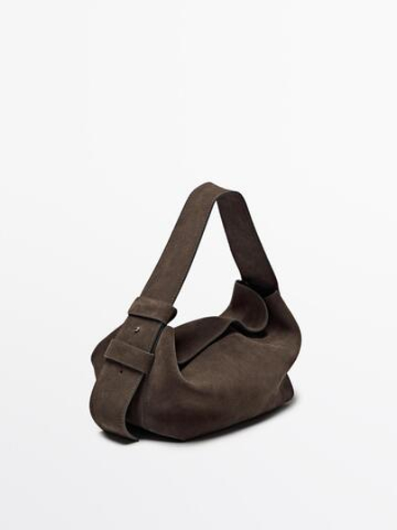 Massimo Dutti Замшевая сумка с плечевым ремнем, коричневый