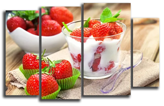Модульная картина "Десерт клубника со сливками"
