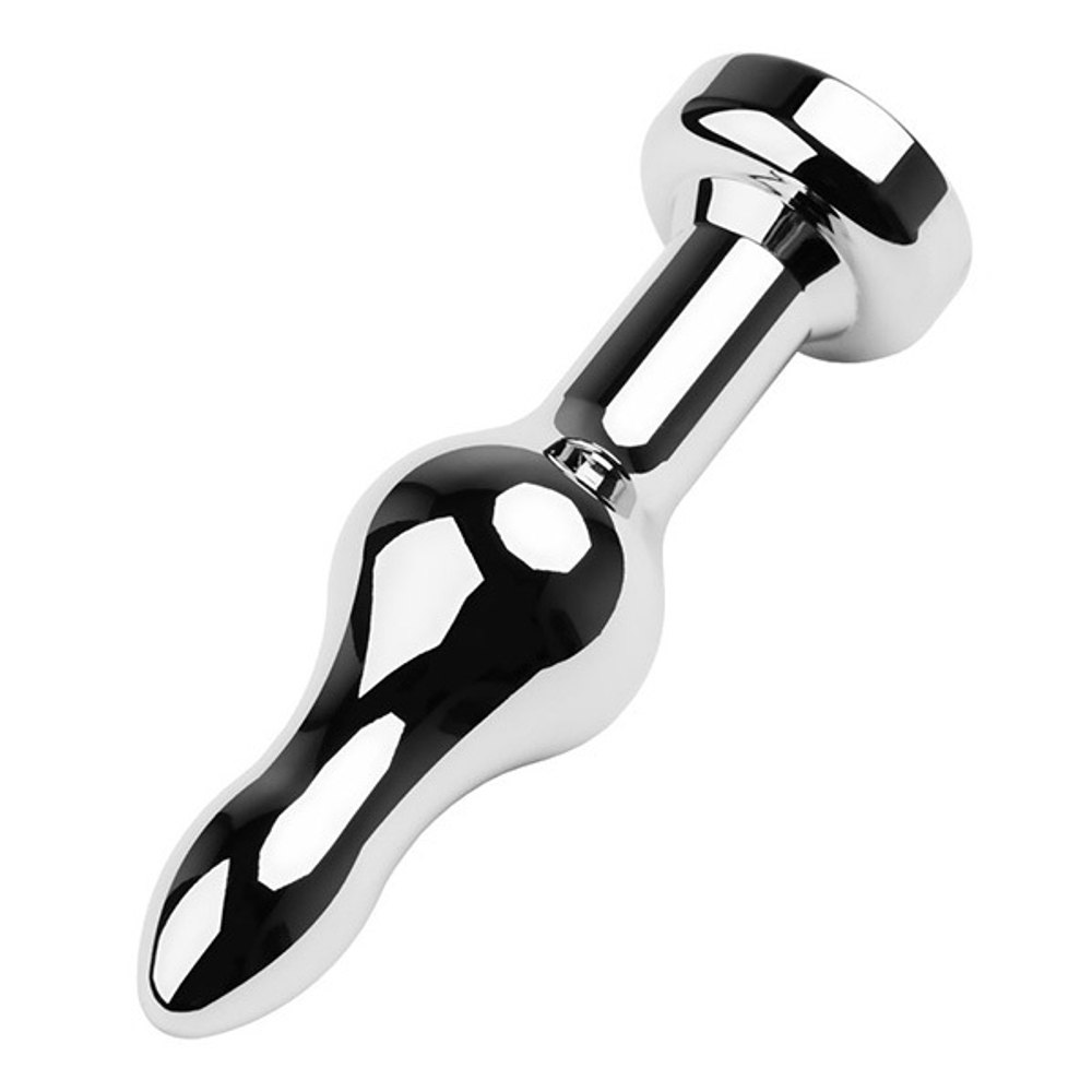 Серебристый анальный плаг 10см с красным кристаллом ToyFa Metal 717037-9