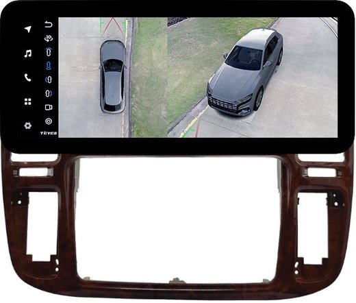 Магнитола для Toyota Land Cruiser 100, Lexus LX470 1998-2002 (кондиционер или климат внизу, рамка дерево) - Teyes LUX ONE 360 монитор 12.3" 2K QLED на Android 10, 6Гб+128Гб, CarPlay, 4G SIM-слот, 4 камеры в комплекте