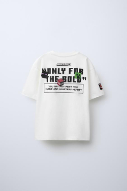 ZARA ФУТБОЛКА С ПРИНТОМ MINECRAFT © MOJANG AB. ™, ЖЕЛТОВАТО-БЕЛЫЙ