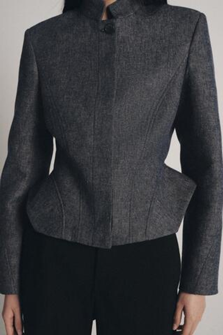 ZARA ЖАКЕТ С БАСКОЙ ИЗ СМЕСОВОГО ЛЬНА — ZW COLLECTION, БЕЖЕВЫЙ/ТЕМНО-СИНИЙ