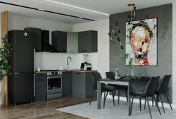 Кухонный гарнитур угловой Антрацит (графит) 2000 1200 мм столешница 26 мм, ЛДСП, с нишей под отдельно стоящую плиту, компактная кухня для студии, дачи и малогабаритной квартиры