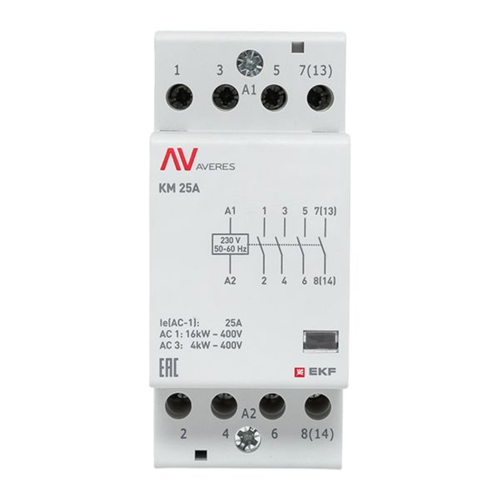 Контактор модульный КМ 25А 4NO 230В АС (2 мод.) AVERES EKF