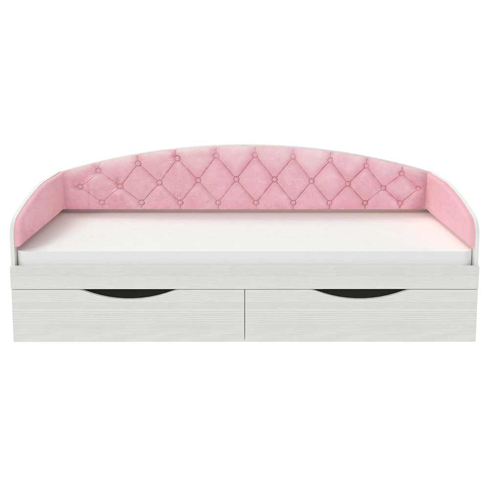 Кровать односпальная КарИВи Беллуччи с каретной стяжкой 80х190 Белое Дерево Розовый