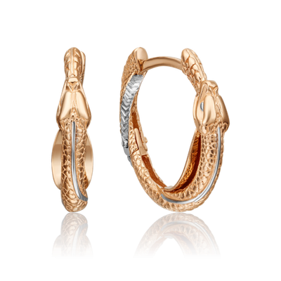 Серьги «Уроборос» с английским замком из красного золота