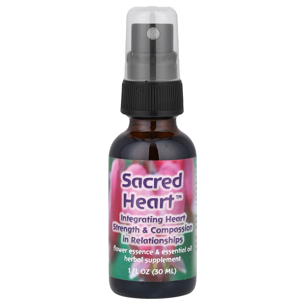 Flower Essence Services, "Священное сердце", цветочная эссенция с эфирным маслом, 1 жидкая унция (30 мл)